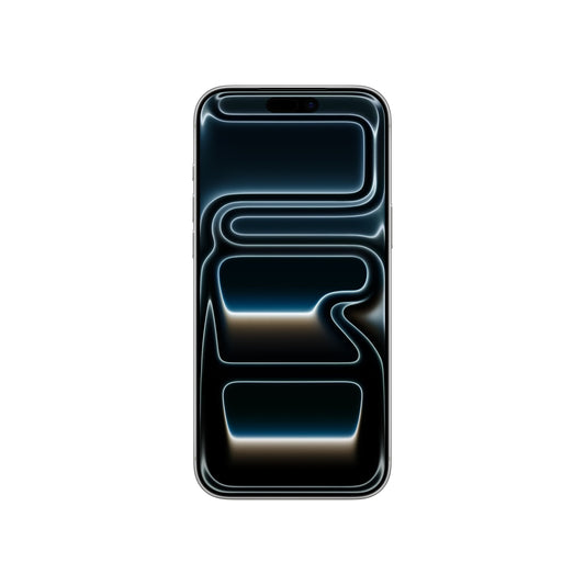 The Apple iPhone 17 Pro Max 256GB Silber features a glossy black design with silver edges, futuristic abstract light patterns on its screen, and impressive 48 MP Rückkameras for stunning photography, all set against a white background.