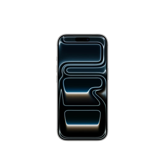 The Apple iPhone 17 Pro 512GB Silber features a sleek black, glossy frame and a screen with an abstract blue and black wavy design—powered by the advanced A19 Pro Chip for superior performance.