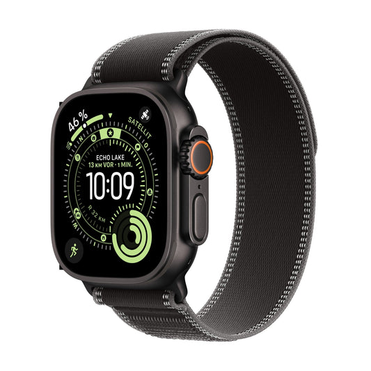 Apple Watch Ultra 3 GPS + Cellular 49mm Schwarzes Titan Case mit Schwarz/Kohle Trail Loop - S/M