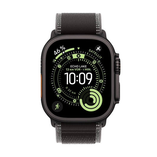Apple Watch Ultra 3 GPS + Cellular 49mm Schwarzes Titan Case mit Schwarz/Kohle Trail Loop - S/M