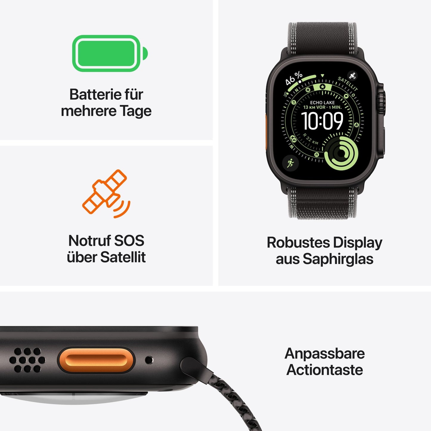 Apple Watch Ultra 3 GPS + Cellular 49mm Schwarzes Titan Case mit Schwarz/Kohle Trail Loop - M/L