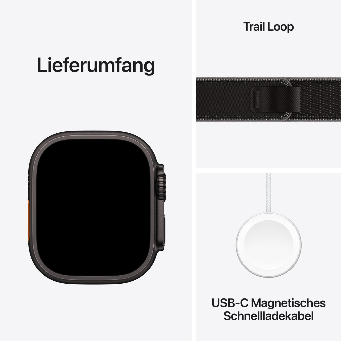 Apple Watch Ultra 3 GPS + Cellular 49mm Schwarzes Titan Case mit Schwarz/Kohle Trail Loop - M/L