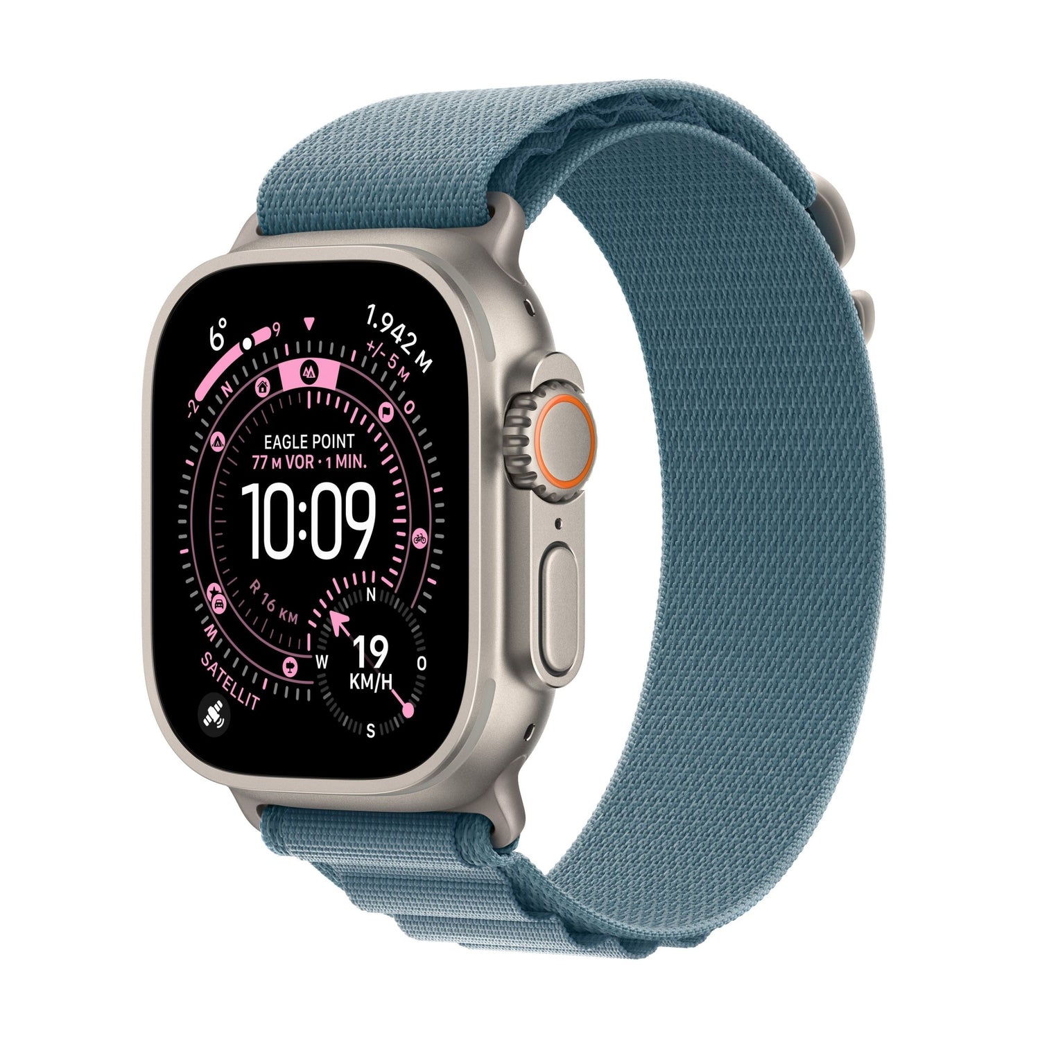 Apple Watch Ultra 3 GPS + Cellular 49mm Natürliches Titan Case mit Hellblau Alpine Loop - Medium