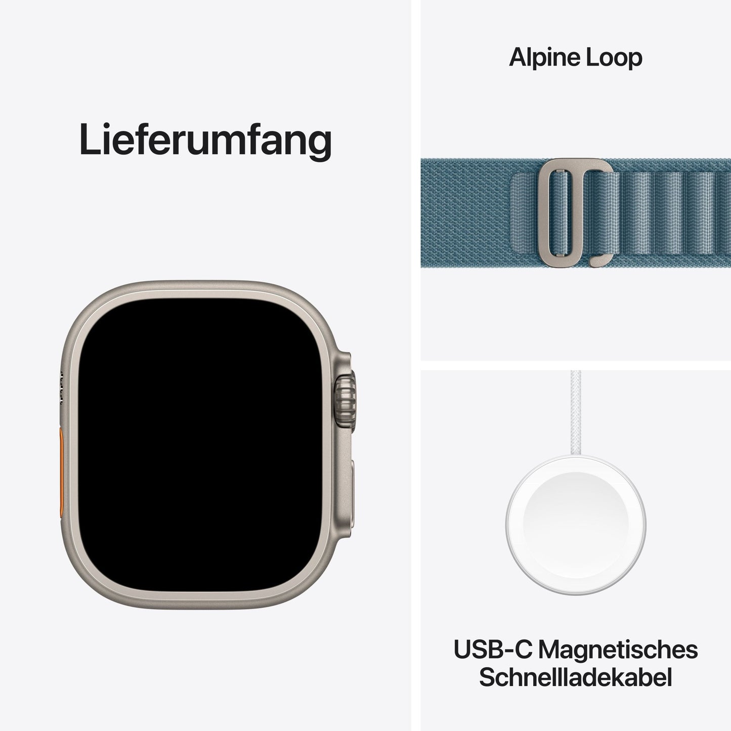 Apple Watch Ultra 3 GPS + Cellular 49mm Natürliches Titan Case mit Hellblau Alpine Loop - Medium