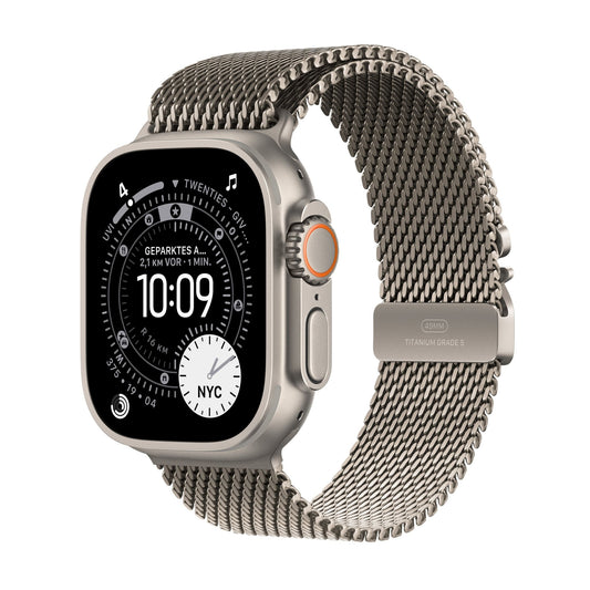 Apple Watch Ultra 3 GPS + Cellular 49mm Natürliches Titan Case mit Natürlichem Titan Milanaise Loop - Medium