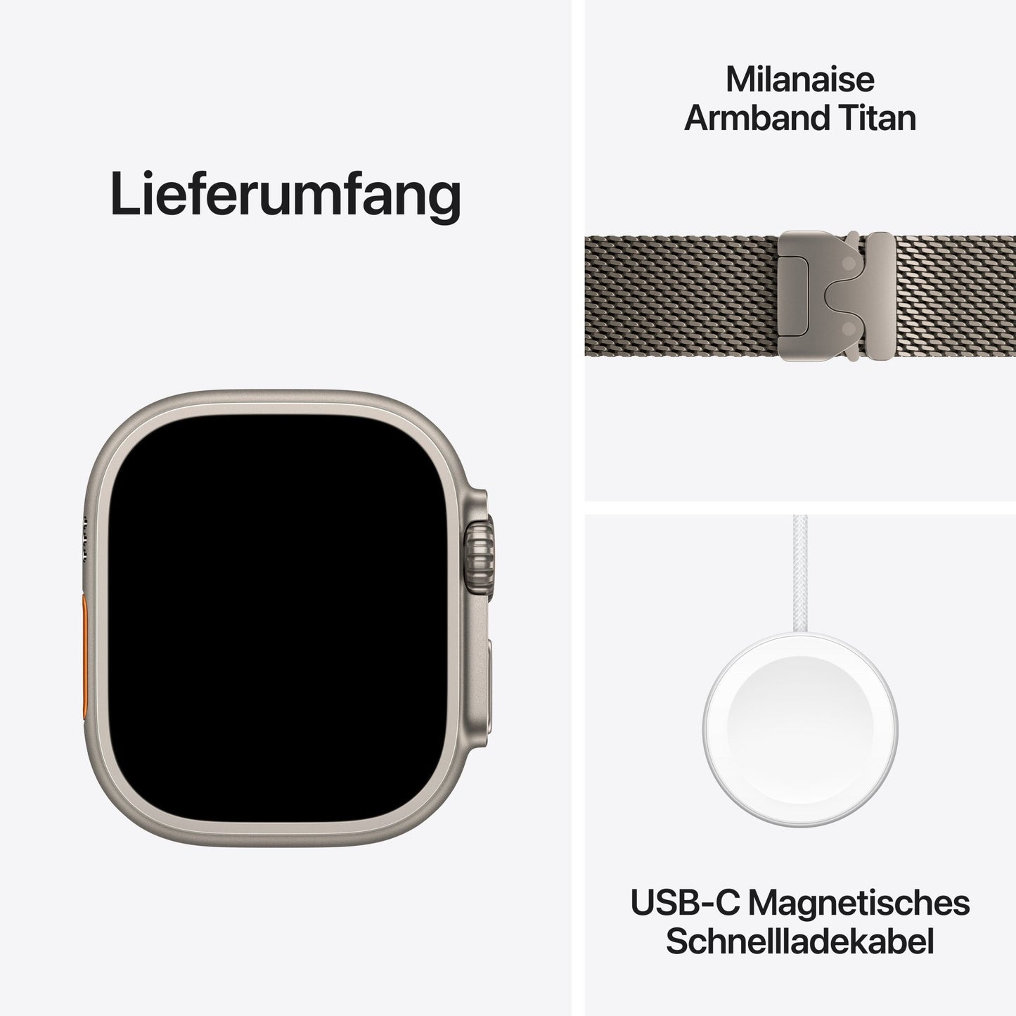 Apple Watch Ultra 3 GPS + Cellular 49mm Natürliches Titan Case mit Natürlichem Titan Milanaise Loop - Medium