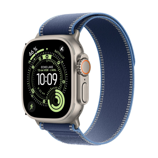 Apple Watch Ultra 3 GPS + Cellular 49mm Natürliches Titan Case mit Blau/Hellblau Trail Loop - S/M