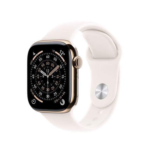 Apple Watch Series 11 GPS + Cellular 42mm Goldenes Titan Case mit Hellrosa Sportarmband - S/M