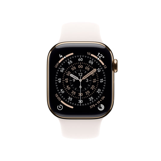 Apple Watch Series 11 GPS + Cellular 42mm Goldenes Titan Case mit Hellrosa Sportarmband - S/M