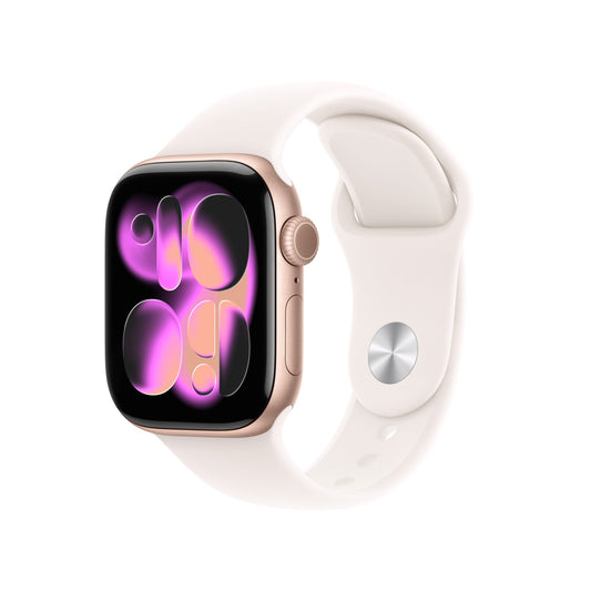 Apple Watch Series 11 GPS + Cellular 42mm Roségold Aluminium Case mit Hellrosa Sportarmband - S/M