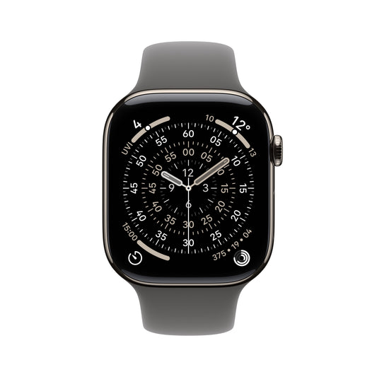 Apple Watch Series 11 GPS + Cellular 46mm Natürliches Titan Case mit Steingrau Sportarmband - M/L