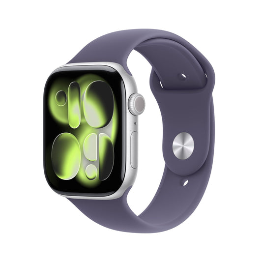 Apple Watch Series 11 GPS + Cellular 46mm Silber Aluminium Case mit Purpurne Nebel Sportarmband - S/M