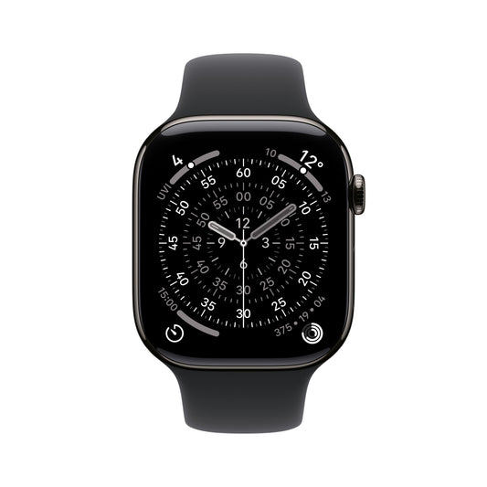 Apple Watch Series 11 GPS + Cellular 46mm Schiefer Titan Case mit Schwarzem Sportarmband - S/M