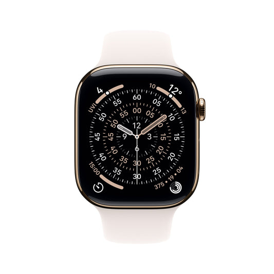 Apple Watch Series 11 GPS + Cellular 46mm Goldenes Titan Case mit Hellrosa Sportarmband - M/L