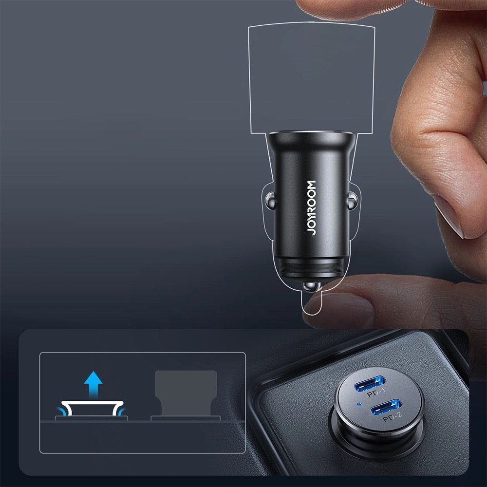 Joyroom 30W 2x USB-C mini car charger metal - black
