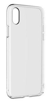 Das Comma Hard Jacket Case Transparent für iPhone Xs Max steht aufrecht und zeigt sein schlankes Profil und die präzisen Ausschnitte für Kamera, Tasten und Anschlüsse.