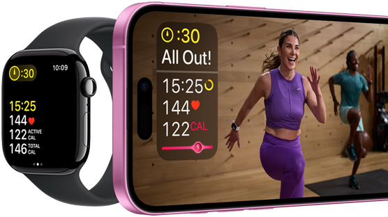 Trainingsdaten, gezeigt auf Apple Watch Series 10 und iPhone