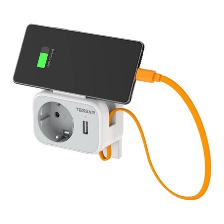 Tessan Reisestecker mit USB-C Kabel und USB-A Anschluss 