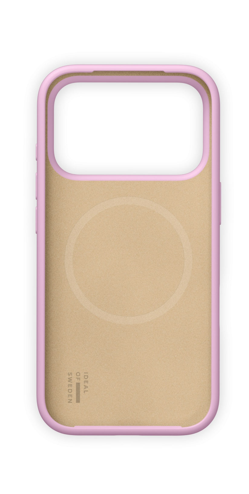 Hier ist eine überarbeitete Version Ihres Satzes unter Verwendung der bereitgestellten Produktdaten: Die Ideal of Sweden Silikonhülle mit MagSafe für das iPhone 17 Pro Max/18 Pro Max präsentiert sich mit einer goldfarbenen Rückseite und einem pinkfarbenen Rand, verziert durch ein rundes Design in der Mitte sowie das IDEAL OF SWEDEN-Logo am unteren Rand. Diese Hülle verbindet skandinavisches Design mit hoher Funktionalität, darunter einen großen Kameraausschnitt oben.