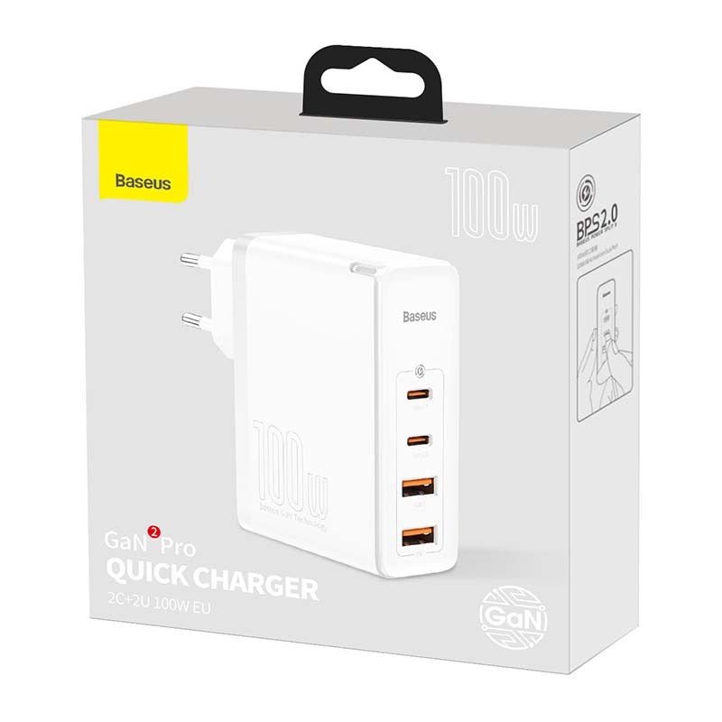 Baseus GaN2 Pro 100W Netzteil mit 2x USB-C und 2x USB-A inklusive 1m USB-C auf USB-C Kabel