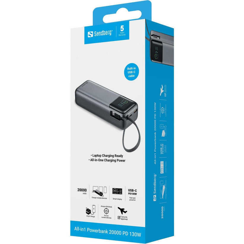 SANDBERG All-in1 Powerbank 20.000mAh 130W - Aluminium