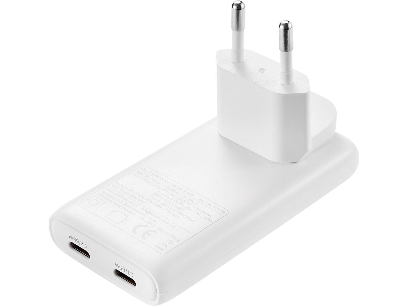 Sandberg Dual Port Ladegerät 65W - mit Reiseadapter - Weiß