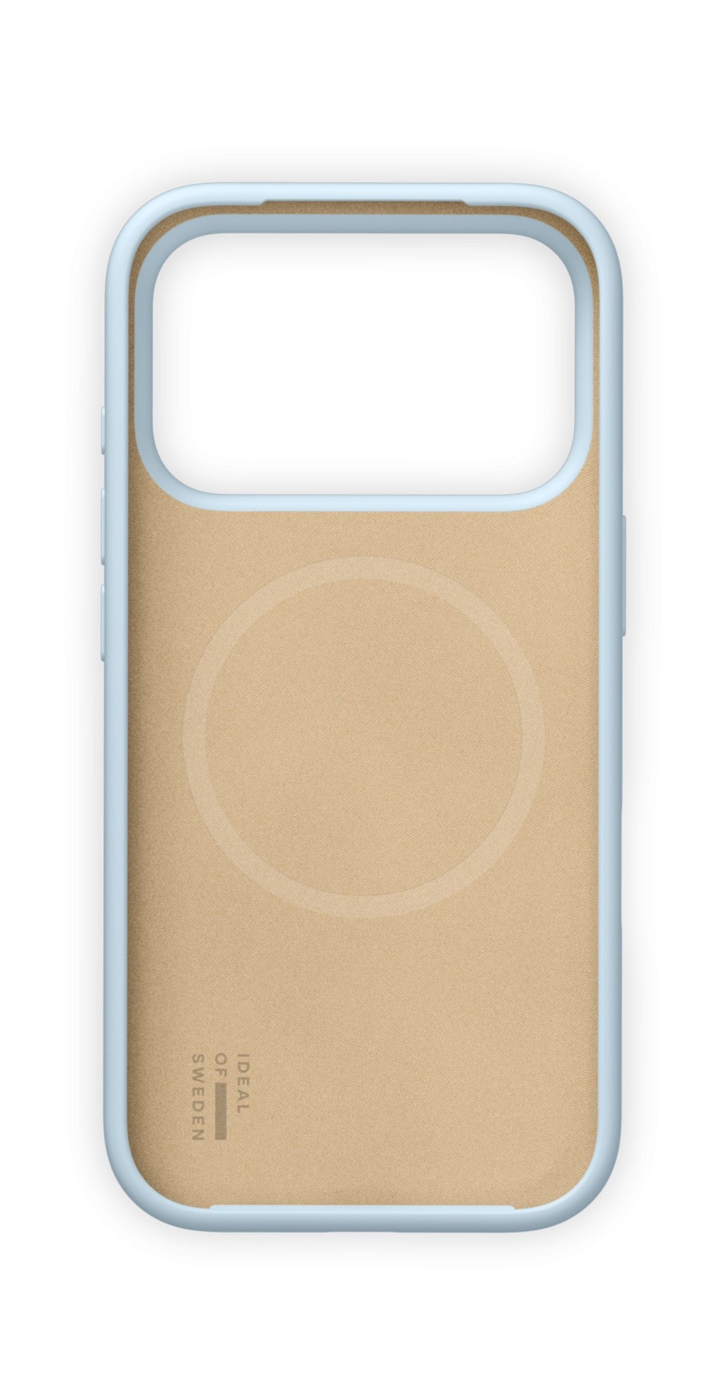 Die „Ideal of Sweden“-Silikonhülle mit MagSafe für das iPhone 17 Pro Max/18 Pro Max in Hellblau verfügt über ein hellbraunes Innenfutter, ein dezentes kreisförmiges Muster und das „IDEAL OF SWEDEN“-Logo im unteren Bereich – eine gelungene Mischung aus skandinavischem Design und moderner Eleganz.