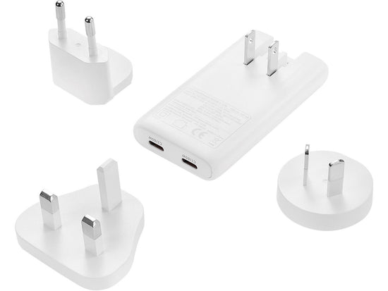 Sandberg Dual Port Ladegerät 65W - mit Reiseadapter - Weiß