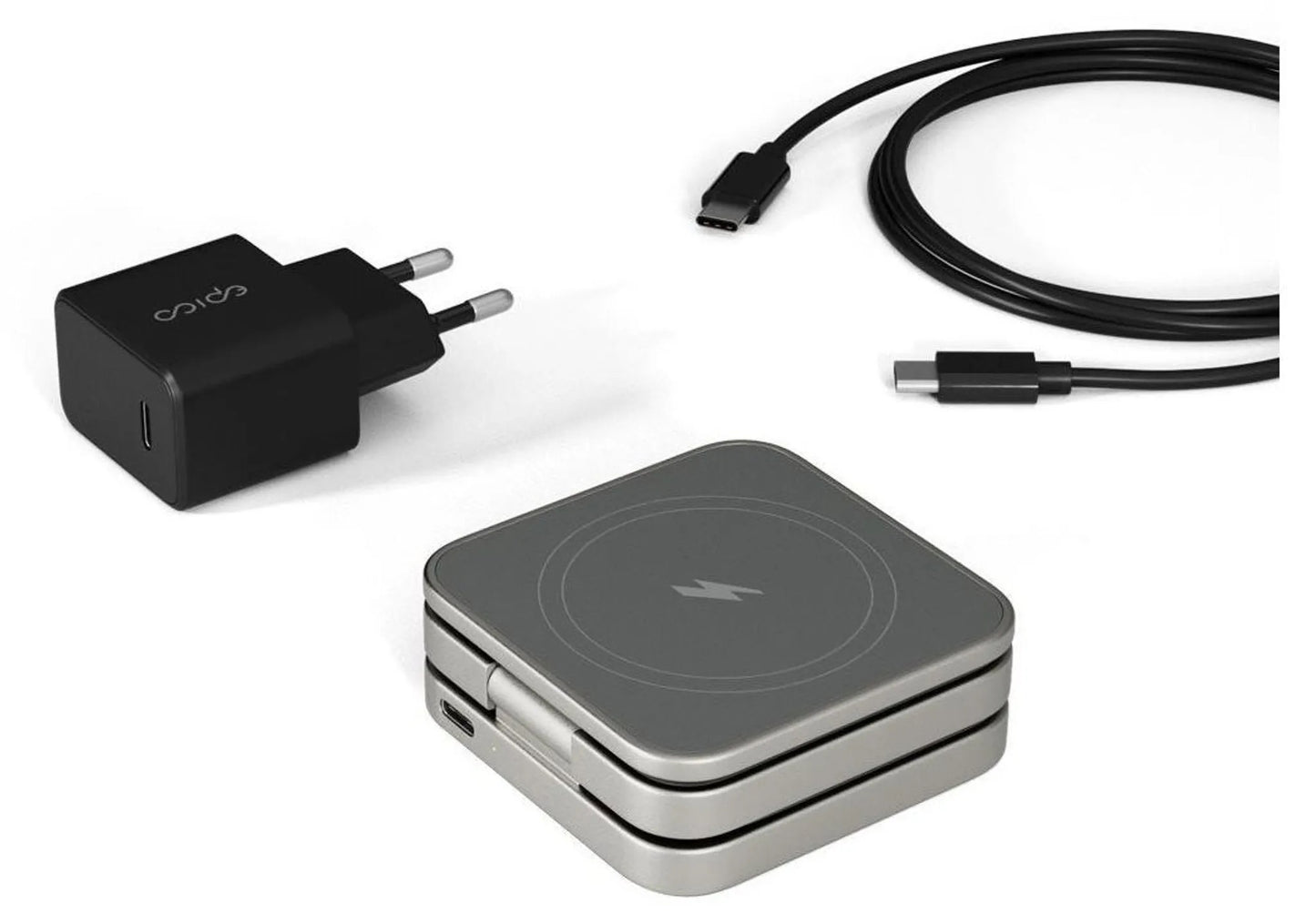 Epico UltraBase EF45 3in1 Fold Alu Mag+ Wireless Charging Stand - titanium