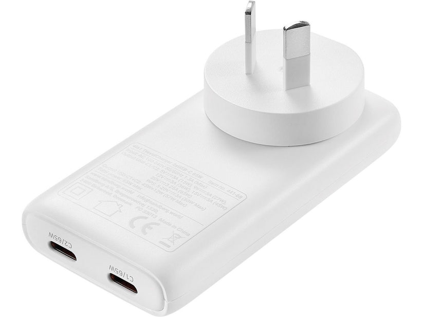Sandberg Dual Port Ladegerät 65W - mit Reiseadapter - Weiß