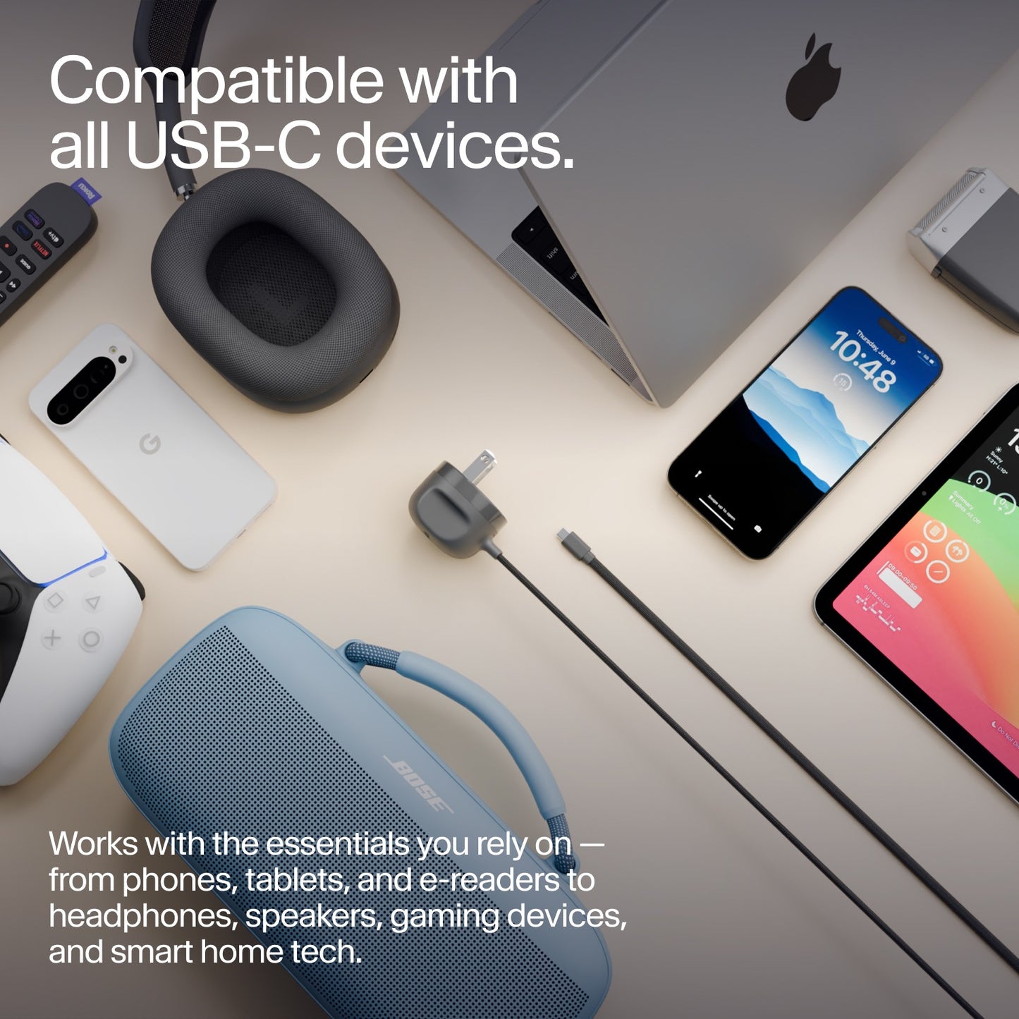 Twelve South PowerCord 30W USB-C 1,2m - Schwarz/Schiefer