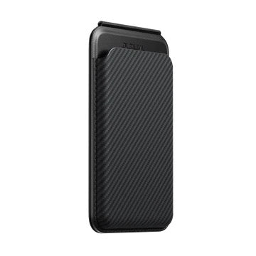Pitaka Magnetic Stand Woven Wallet, schwarz/grau, Twill mit einer dunklen, strukturierten Oberfläche mit diagonalen Mustern.