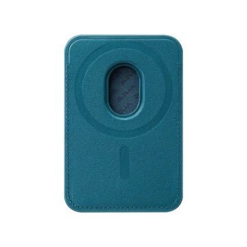 Teal rectangular Pitaka MagSafe Woven Wallet Blue / Moonrise with a center cutout and a small horizontal slit at the bottom.