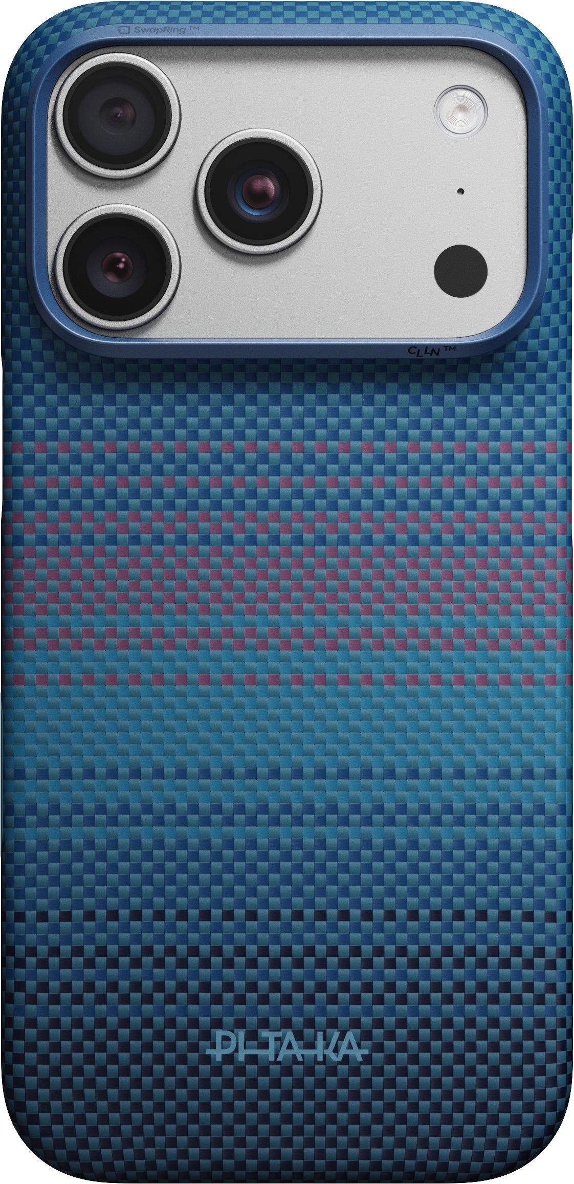 Show off your iPhone 17 Pro Max/18 Pro Max with the PITAKA Aramid Edge Case Moonrise 2.0 from PITAKA—a stylish blue patterned case featuring cutouts for three camera lenses and a flash in the top left corner, offering an ultra-thin design that combines sleek protection with modern aesthetics.