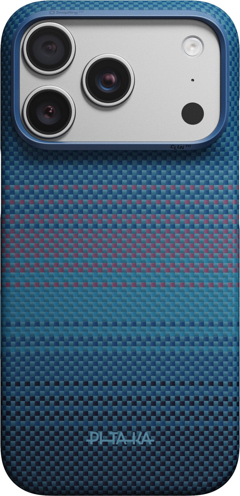 Show off your iPhone 17 Pro Max/18 Pro Max with the PITAKA Aramid Edge Case Moonrise 2.0 from PITAKA—a stylish blue patterned case featuring cutouts for three camera lenses and a flash in the top left corner, offering an ultra-thin design that combines sleek protection with modern aesthetics.