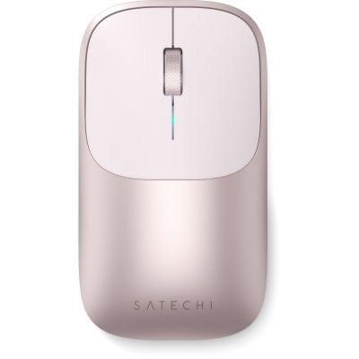 Eine Draufsicht auf die Satechi Slim EX Wireless Mouse (Blush) mit Scrollrad und minimalistischem, ergonomischem Design.