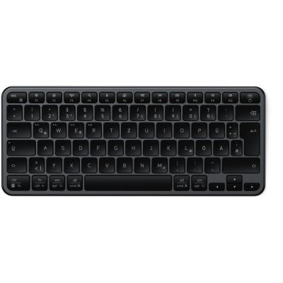 Die Satechi Slim EX1 Wireless Keyboard Space Black DE ist eine kompakte, kabellose Tastatur in elegantem Schwarz mit koreanischer und englischer Beschriftung auf den Tasten. Ihr schlankes Design und die abgerundeten Ecken sorgen für einen modernen Look, während die Pfeiltasten praktisch unten rechts angeordnet sind – inspiriert vom beliebten Satechi Slim EX1.