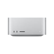 Apple Mac Studio Desktop-Computer in Silber, der sich durch ein minimalistisches Design auszeichnet und über zwei USB-C-Anschlüsse, einen SD-Kartensteckplatz sowie eine kleine Kontrollleuchte an der Vorderseite verfügt. Ausgestattet mit dem Apple M5 Max-Chip mit 18-Kern-CPU und 32-Kern-GPU, 36 GB Arbeitsspeicher und einer 512 GB SSD.