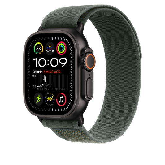 Apple Watch 49mm Trail-Loop, grün - S/M - Gehäusefarbe schwarz