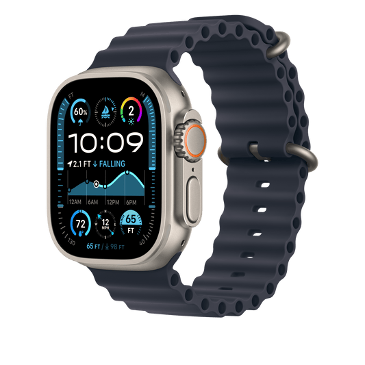 Apple Watch 49mm Ocean-Armband, blau - Gehäusefarbe natur