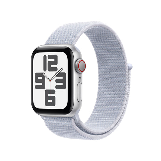 Apple Watch SE GPS + Cellular, Aluminium silber, 40mm mit Sport-Loop, wolkenblau
