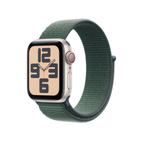 Apple Watch SE GPS + Cellular, Aluminium polarstern, 40mm mit Sport-Loop, seegrün