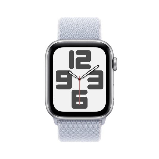Apple Watch SE GPS + Cellular, Aluminium silber, 44mm mit Sport-Loop, wolkenblau
