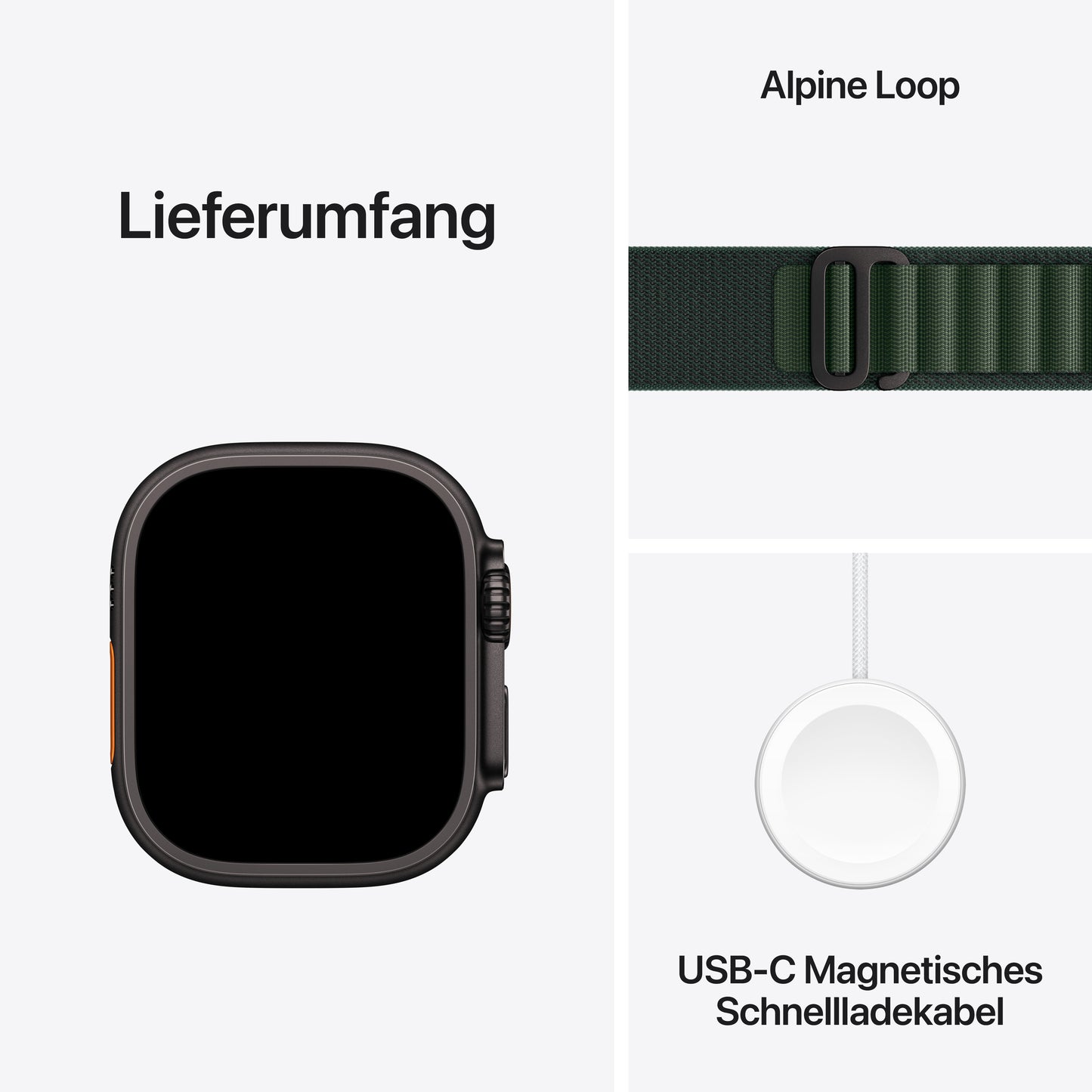 Apple Watch Ultra 2 GPS + Cellular, Titan schwarz, 49mm mit Alpin-Armband, dunkelgrün - medium
