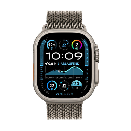Apple Watch Ultra 2 GPS + Cellular, Titan natur, 49mm mit Milanaise-Armband, Titan natur - L