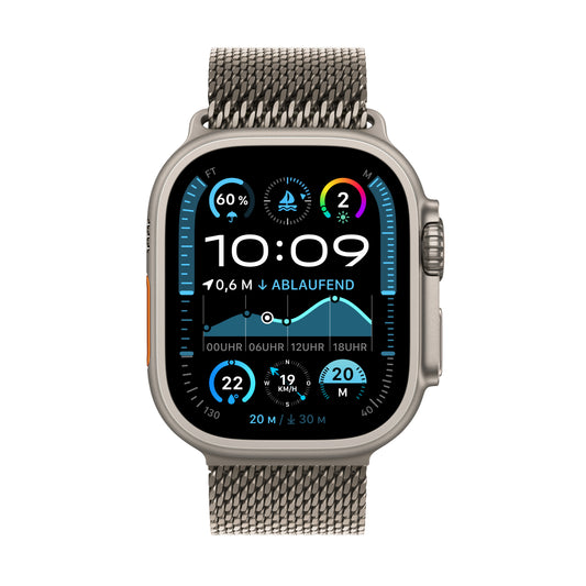 Apple Watch Ultra 2 GPS + Cellular, Titan natur, 49mm mit Milanaise-Armband, Titan natur - S
