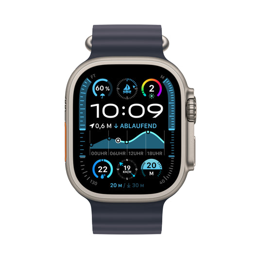 Apple Watch Ultra 2 GPS + Cellular, Titan natur, 49mm mit Ocean-Armband, Navy