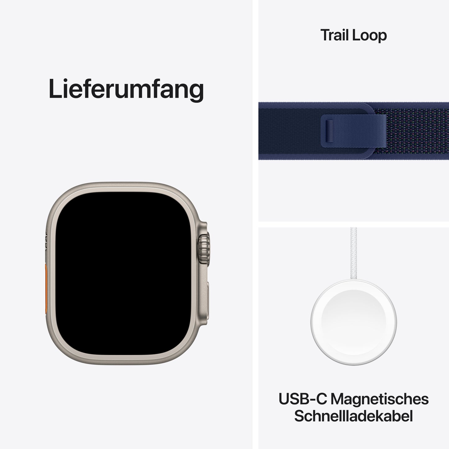 Apple Watch Ultra 2 GPS + Cellular, Titan natur, 49mm mit Trail-Armband, blau - M/L