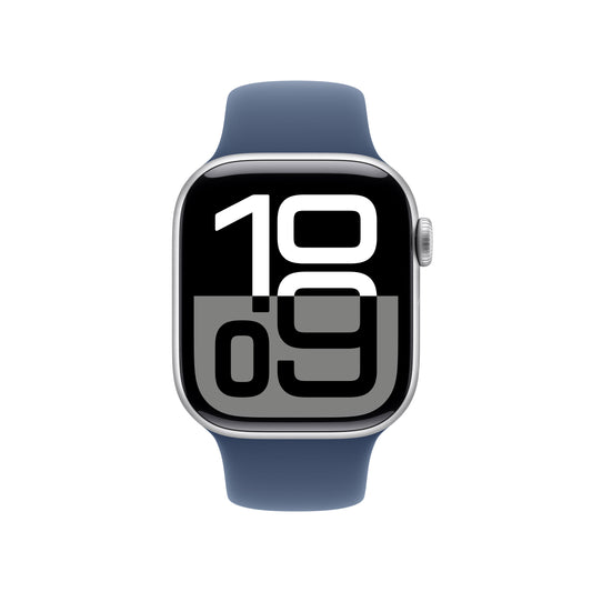 Apple Watch Series 10 GPS, Aluminium silber, 42mm mit Sportarmband, denim - S/M