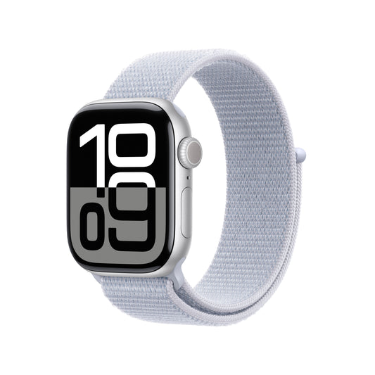 Apple Watch Series 10 GPS, Aluminium silber, 42mm mit Sport-Loop, wolkenblau